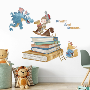 Decal giấy dán tường Hiệp sĩ diện rồng có keo sẵn - Trang trí phòng cho bé chủ đề cổ tích