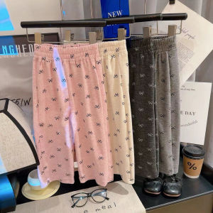 กางเกงเด็กผู้หญิง พิมพ์โบว์สามมิติ กางเกงด้านล่าง กางเกงยืดตรง กางเกงลำลองสำหรับเด็ก เด็กฤดูใบไม้ผลิและฤดูใบไม้ร่วงพิมพ์กางเกงขากว้าง