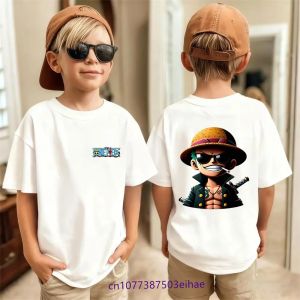 Bandai | Stylish Kids Boys Luffy T-Shirt Anime One Piece Cartoon Print Summer Short Sleeve Breathable Lightweight Soft Cotton Daily Wear