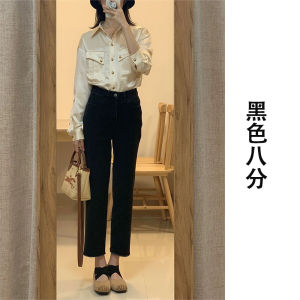 Blue Straight Leg Denim Jeans Womens Autumn Large Size Fat MM Pear Shape High Waist Slim Elastic Nine Point Baguette Pants