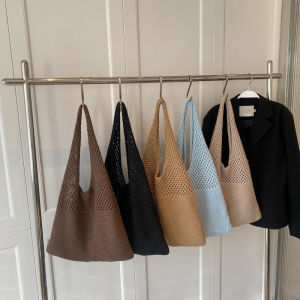 Knitted Tote Bag / Tas Korea Rajut Besar Pantai / Tas Wanita Solid Casual Bag / Tas Kasual Casual