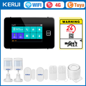 Kerui | KERUI Smart Life 4G WiFi Burglar Alarm 4.3 Inch Touch Screen Home Alarm System GSM Alarm Kit G64B PIR Motion Sensor Door Sensor