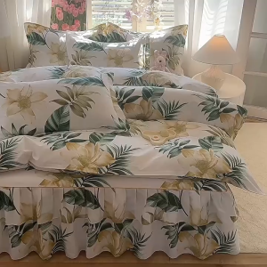 4in1 Bedsheet Set 100% Cotton Duvet Cover with Bed Skirt and Pillowcases Bedding Set Multiple Size High Quality Full Garterize Bed Sheet Thick