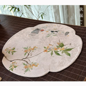 New Chinese Zen Style Double-Sided Honeysuckle Tea Mat Waterproof Shawl Linen Fabric Tea Pot Holder for Dry Tea Ceremony