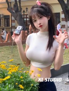 Half High Collar T-Shirt Short Irregular Thin Short Sleeve Womens Summer Pure Desire Korean Style Commute Style Solid Color