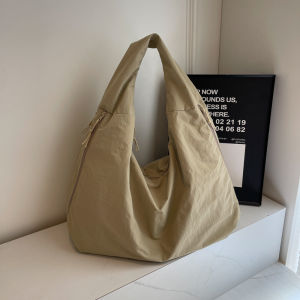 Casual Canvas Tote Bag Womens Large Capacity Handbag Solid Color Underarm Bag Commuter Single Shoulder Bag Fashionable Korean Style