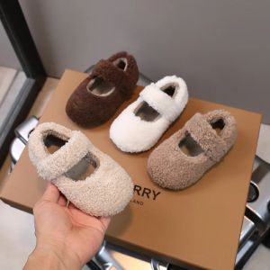 Children Fur Shoes 2024 Winter Kids Warm Plush Shoes For Girl Flat Loafers Moccasins Girls Casual Shoes Khaki Beige