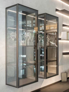 Aluminum Alloy Wine Rack with Lighted Glass Shelf Upside down Wine Glass Holder Wall Mounted Wine Cabinet Display Case