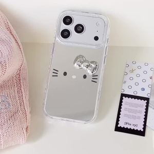 Sanrio | Korea INS Makeup Mirror Bow Hello Kitty Phone Case For iphone 17 16 15 Pro Max 17 TPU Border Shockproof Protective Phone Cover