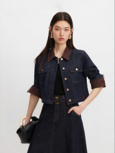 Vero Moda | New Autumn Winter Retro Color Block Button-Down Collar Womens Denim Jacket