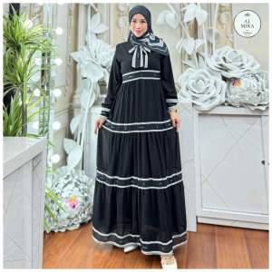 Samira set basic dress black and white | gamis ceruty babydoll armani set hijab