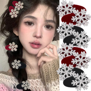 10pcs Flocked Hairpins Elegant Pearl Snowflake Hair Clips Red Winter Fashion Women Party Headwear Bangs Clip Hairgrip Accessorie