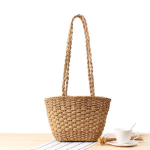 Simple Pure Color Retro Woven Rope Shoulder Bag Fashionable Versatile Womens Bag Soft Foldable Large Size Travel Bag