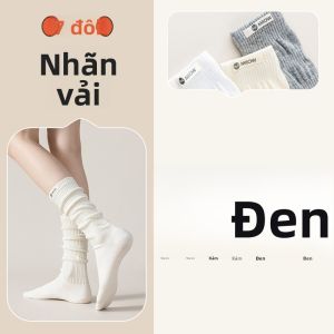 MiiOW | Tất dài đến bắp chân kháng khuẩn chống trượt màu trắng cho nữ MiiOW phong cách Hàn Quốc mới 2025 Tất cotton nguyên chất