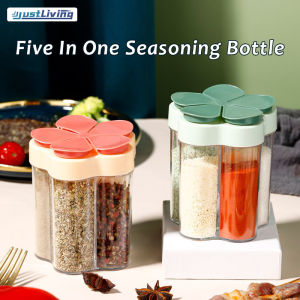 JustLiving 5in1 Travel Spice Containers Shaker Jars Clear Plastic Container Jars with Labels and Airtight Lid Portable Camping Seasoning Shaker Perfect for Bbq/ Camping/ Hiking/ Barbecue/ Kitchen
