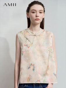 AMII | Summer Chinese Style Sleeveless Qipao Shirt