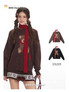 Christmas Bear Soft Autumn Winter Sweater Womens Loose Lazy round Neck Knitted Shirt Sweet Style Long Sleeve Regular Thickness
