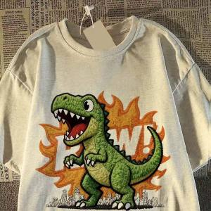 PAZHAOLANG | Large Size 300 Pounds Dinosaur Cartoon Print Short Sleeve Tshirt
