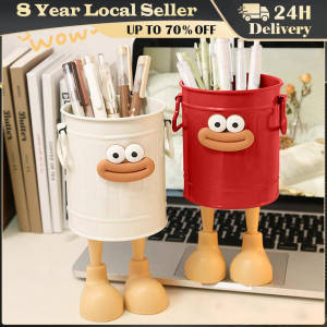 Large Mouth Iron Pen Holder Desktop Decoration Creative Sticker Student Foot Home Decoration Multi Functional Storage Box