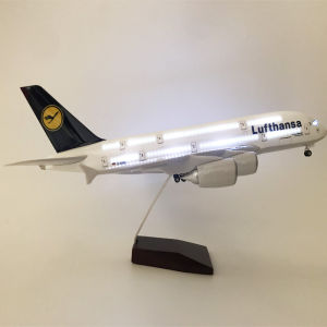46CM Model Plane A380 Lufthansa Airline W Light and Wheel Diecast Plastic Resin Collected Gift By Aviation