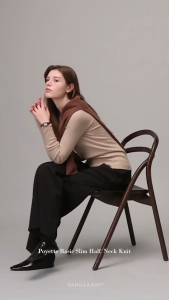 [Korean brand] - Poyette basic slim half neck knit - Vanilla knit