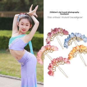 Dance Headwear Pearl Flower Decorated Traditional Dai Ethnic Adult And Child Hair Accessories Elegant Pearl Combs Fashionable Hairpins