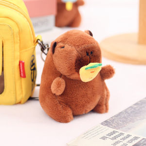 HFTOY Plush Phim hoạt hình capybara Mặt dây chuyền đồ chơi sang trọng kéo chuỗi kem dâu tây Búp bê túi treo đồ trang trí Keychain trang trí máy tính để bàn