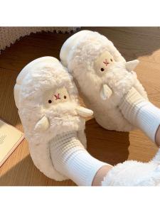 Womens Winter Indoor Home Thick Bottom Anti-slip Cute Plush Slippers 2023 New Style Warm Cartoon Theme PVC Bottom
