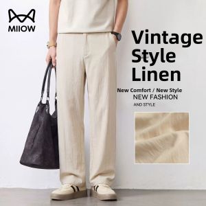 MiiOW | Linen Old Money Style Loose Straight Capri Pants