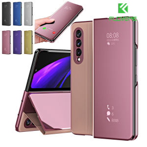 FLOVEME Mirror Clear View Phone Case For Samsung Galaxy Z Fold 5 Fold 4 Fold 3 5G Flip PU Leather Phone Stand Shockproof Back Cover For Galaxy Z Fold 5 Fold 4 Fold 3