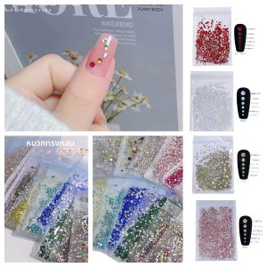 สติกเกอร์เพชรทรงกลมแบบแบน ขนาด SS4-SS20 คละไซส์ 1440 ชิ้น สำหรับตกแต่งเล็บ DIY และเครื่องประดับ