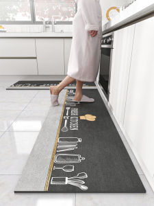 Kitchen PVC Leather Mat Easy to Clean Anti Slip Waterproof Long Strip Dirt Resistant Carpet for Home Use Modern Minimalist Style