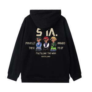 Loose Fit Pure Cotton Hoodie Mens Winter American High Street Cartoon Trendy Couple Crew Neck Sweatshirt STA Trendy Brand