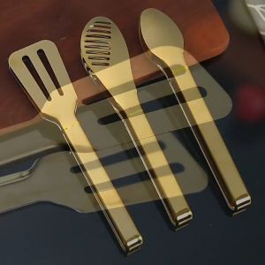 Kẹp Gắp Thức Ăn SUS304 Mạ Vàng Kẹp Đồ Nướng BBQ Kẹp Bít Tết Kẹp Bánh Mì Kẹp Gắp Rau Dụng Cụ Kẹp Nhà Bếp