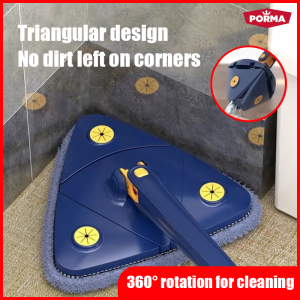 PORMA Multifunctional Triangle Mop for Wall Ceiling Floor Mop Automatic Water Squeezing Wet & Dry 360 Rotation Lazy Mop