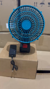 Quạt nhựa màu xanh 8 inch  Quạt chạy pin lithium 21V 2 mức điều chỉnh lưu lượng gió mạnh thích hợp cho công trường xưởng sản xuất cắm trại ngoài trời gia đình khi mất điện chân cắm tương thích với Makita