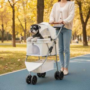 Teekland Pet Stroller for Small/Medium Dogs and Cats Foldable 3 Wheel Jogger with One Click Fold Breathable Mesh Storage Basket Cup Holder Weather Cover Black