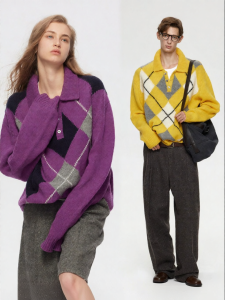 ULD | No-dashed Jacquard Checkerboard Pattern Polo Sweater 100 Beautiful Wool