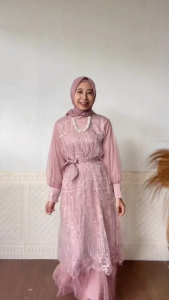 Dress Brokat Tille Pesta Kondangan Wanita Muslim Terbaru 2025 Meisya Gamis Muslim Tille Dot Mix Brokat Mewah Elegan Ootd Hijab
