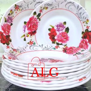 12Pcs Piring makan cekung melamin tebal kembang anti kelopek besar 23cm Foodgrade