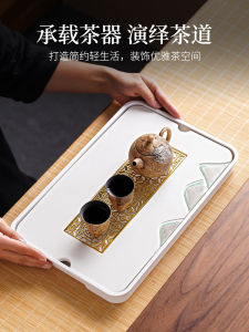 New 2025 Ceramic Tea Tray Home Use Gongfu Tea Set Chinese Style Water Drainage Tea Table Storage Tray Tea Cup Placement Plate