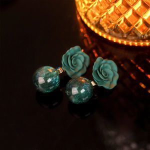 Original Design Dreamy Lacquer Tea Flower Earrings Womens round Face Slimming Luxury Atmosphere Ear Jewelry Fashion Accessories