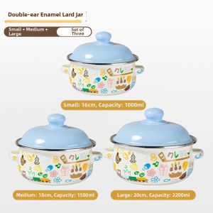 Durable High-temperature Resistant Enamel Lard Can with Cover Big Capacity