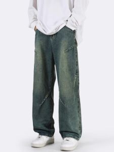 Retro American Denim Jeans Men Summer Trendy Cleanfit Loose Wide Leg Pants Versatile High Street Design Long Straight Tube Trousers