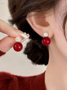S925 Sterling Silver Red Zircon Pearl Earrings