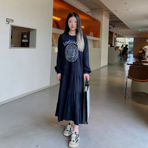 Pink Letter Print Long Dress Womens Autumn New Style Sweet High-End Feeling Unique Design Beautiful Sweater Dress Korean Style