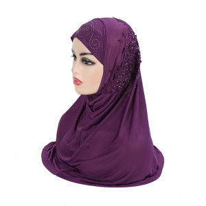 H027 Beautiful Teenage gilrs muslim hijab with lace and stones islamic scarf shawl headscarf hat armia pull on wrap ramadan gift