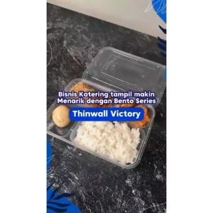 Thinwall Bento 4 sekat Rata Cembung Kotak Makan Bento Plastik Tebal - Harga Perpack isi 25 pcs