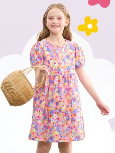 Princess Style Cotton Summer Dress for Girls Bubble Sleeve Short Sleeve Childrens Dress Korean Version Big Kids Dress