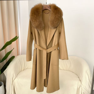 Áo Khoác Lông Cáo Thật Tự Nhiên Dài Mùa Đông Ấm Áp Cho Nữ Chất Liệu Len Kiểu Dáng Thường Ngày Dày Dặn Có Cổ Áo Lật.